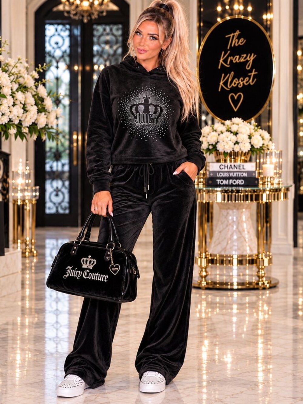 JUICY COUTURE Crown Logo Front Hooded Track Velour Top in XXL NWT